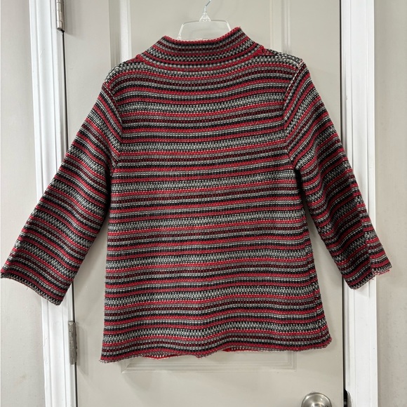 Vintage Covington Red and Black Striped Knit 3/4 Sleeve Cardigan - Picture 3 of 7